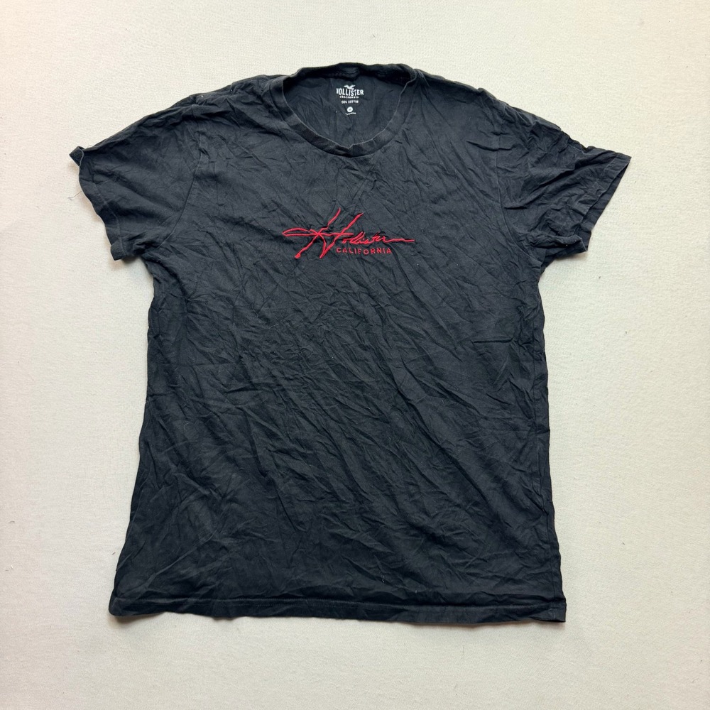 Hollister T-Shirt Mens Medium Black Excellent Embroidered Logo California Tee
